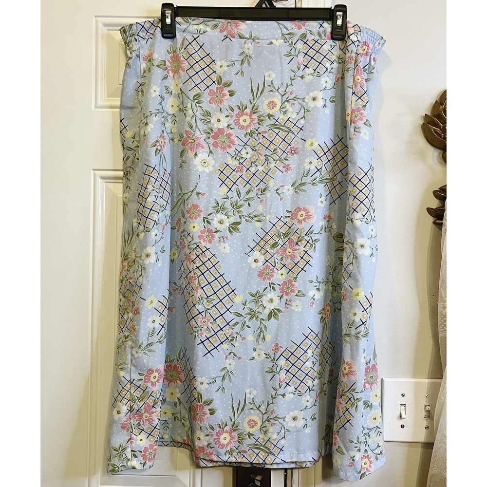 Vintage Sag Harbor Floral Patchwork Lattice Midi Skirt 1X Plus Size Cottagecore